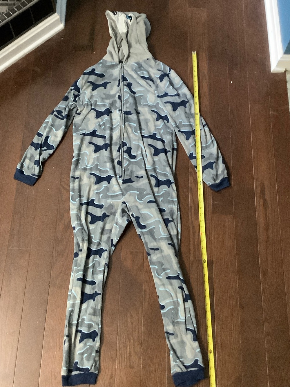 Kids Grey & Navy Camo One-Piece Hooded Pajamas